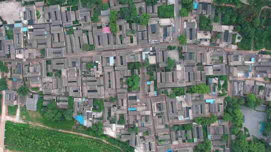 俯拍村落鸟瞰建筑航拍卫星地图中国风古镇