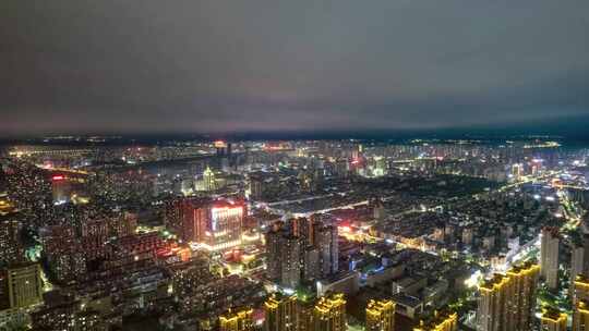 蚌埠城市夜景大景交通航拍延时