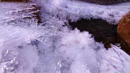 初春 冰雪融化 解冻 冰层 流水 融冰 河流