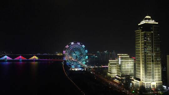 江西南昌城市夜景灯光地标建筑航拍