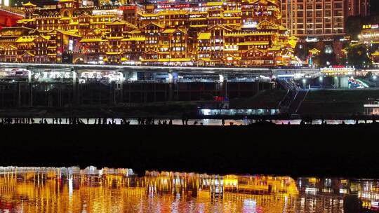 重庆洪崖洞嘉陵江夜景航拍