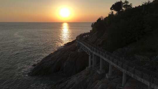 广东汕头南澳岛海丝文化广场日落海滨风光