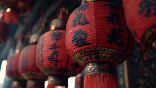 中式传统红色灯笼特写