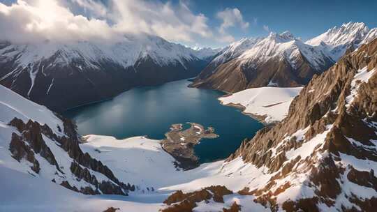 雪山湖泊自然风光全景