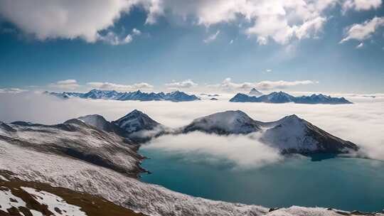 雪山云海湖泊全景风光