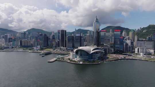 航拍香港会展中心视频素材模板下载