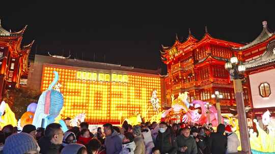 上海豫园灯会城隍庙夜景人流量游客旅游