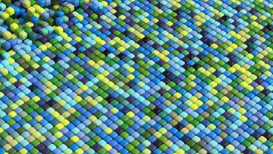 抽象蓝色黄色绿色方块上下起伏创意动态视频