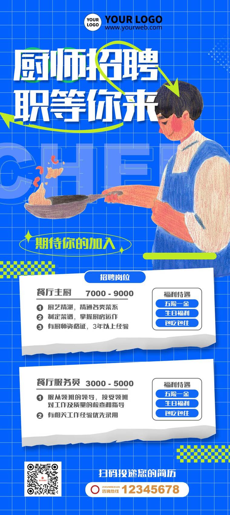 创意时尚厨师招聘详情长图 创意时尚厨师招聘详情长图