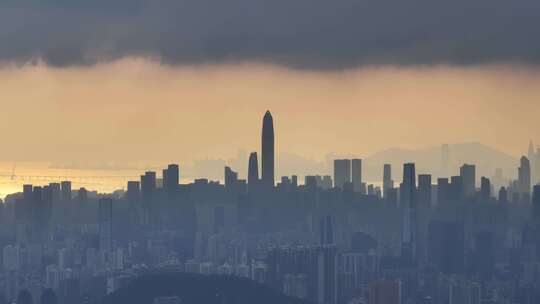 深圳福田CBD清晨日出航拍