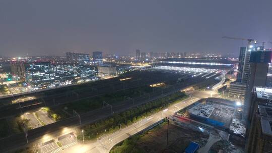 震撼全景交通素材南京南站高铁穿梭夜景延时