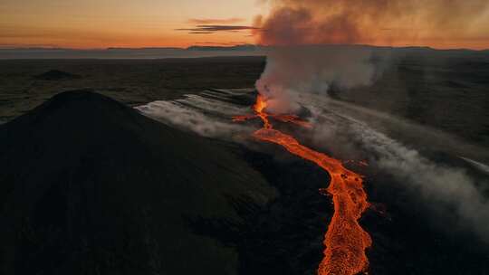 航拍火山活动 岩浆流动