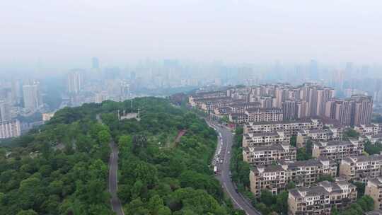 重庆鸿恩寺航拍鸿恩阁与嘉陵江两岸高楼大厦