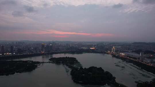 江苏南京夕阳晚霞夜幕降临夜景灯光航拍