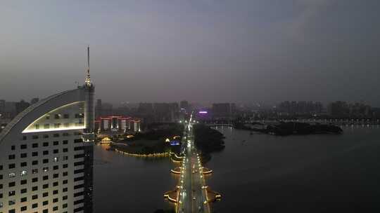 湖北鄂州城市夜景航拍