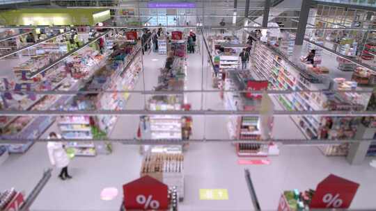 4K-俯拍超市便利店购物视频素材模板下载