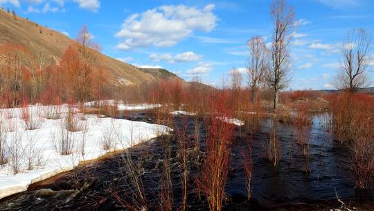 春季冰雪消融的河流