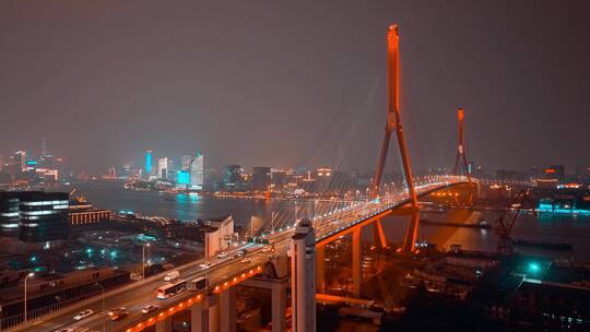 杨浦大桥夜景航拍风光