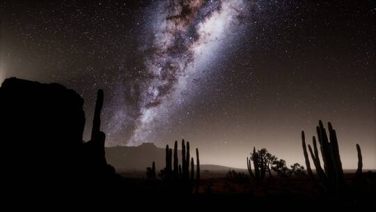 延时拍摄沙漠上空的星空