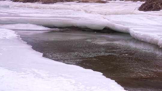 初春 冰雪融化 解冻 冰层 流水 融冰 河流