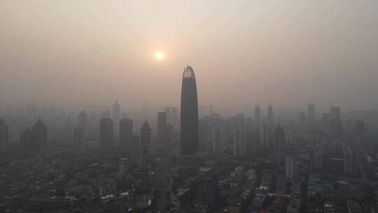 济南世茂大厦日落晚霞航拍视频素材模板下载