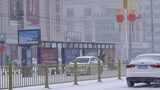 4k北方城市下大雪的公交站等公交车的人高清在线视频素材下载