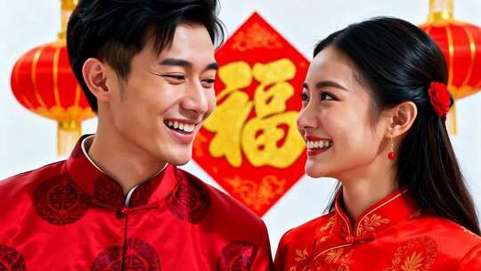 新年情侣温馨浪漫家庭家人春节人物