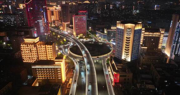 南昌老福山街心花园立交夜景航拍