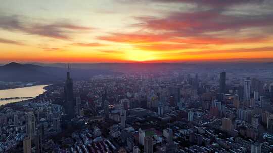 南京城市黎明日出风光航拍