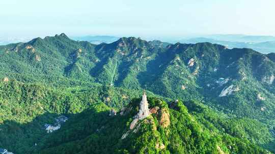 航拍绿色千山和大佛寺塔