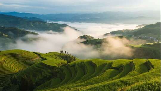 龙脊梯田云海日出壮美田园风光视频