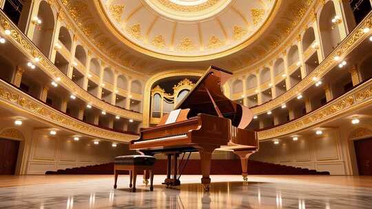 金色音乐厅钢琴演奏背景4K