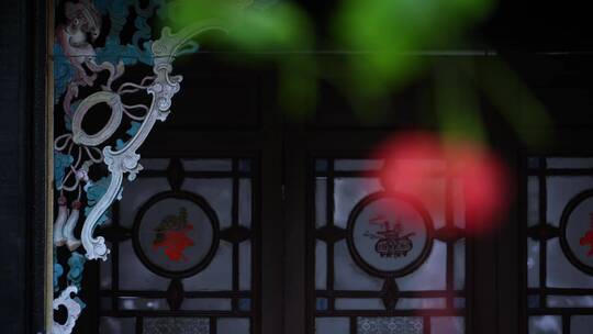 挂红色灯笼传统岭南园林古建筑顺德清晖园