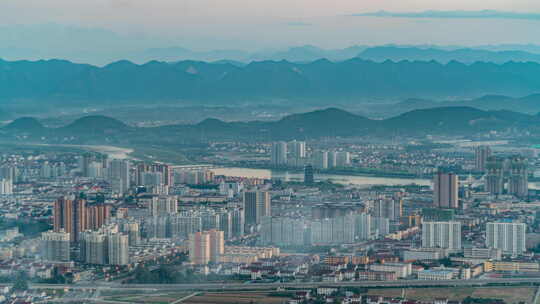 陕西汉中勉县城市远景与山峦风光