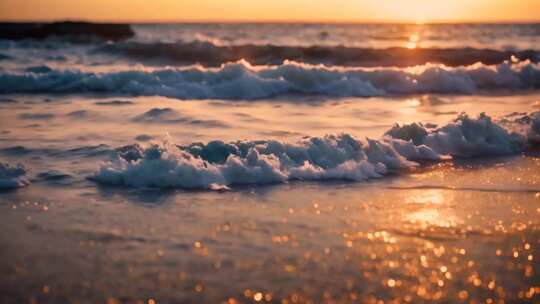 海边日落海浪特写