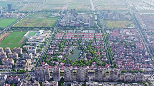 航拍绍兴上虞沥海镇高楼别墅区建筑风景