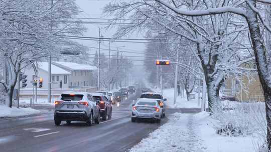 冬天的加拿大雪景，交通