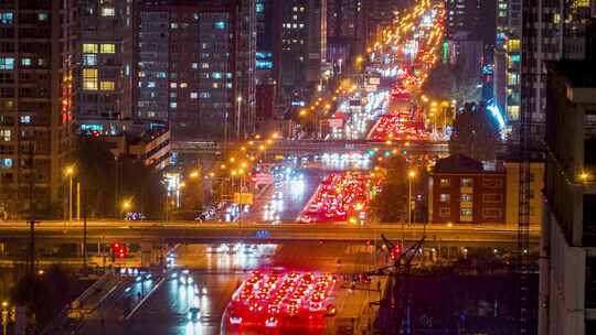 北京车流交通堵塞夜景延时