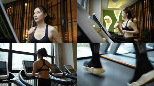 美女健身房跑步健身锻炼视频素材模板下载