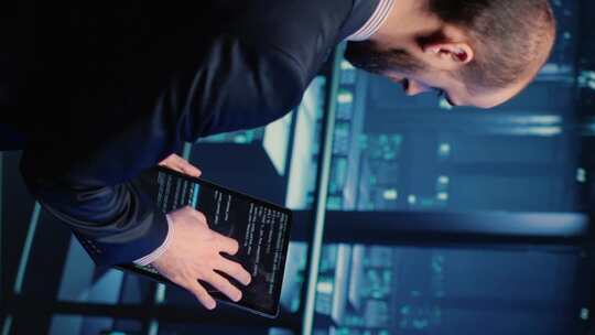 现代机房中使用平板电脑的垂直视频数据中心工程师