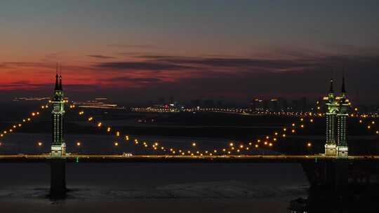 哈尔滨松花江阳明滩大桥夜景航拍