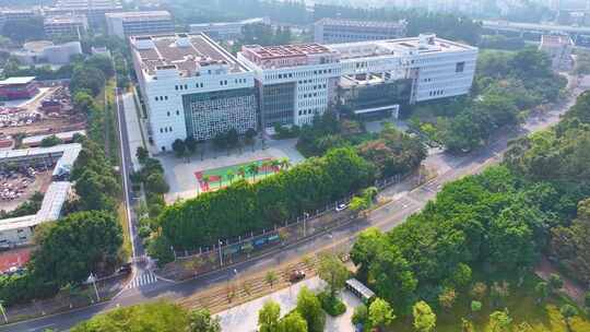 大学城广州市档案馆航拍广东番禺区城市风景视频素材模板下载