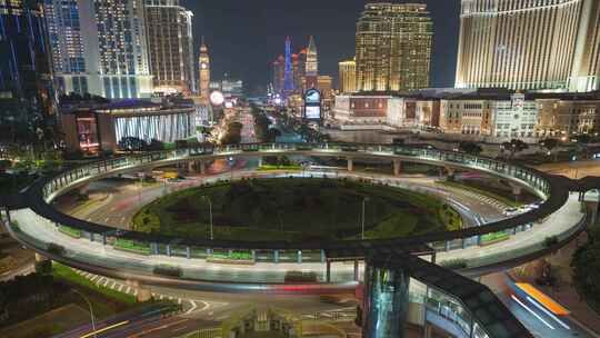 路凼连贯公路圆形地夜景固定延时