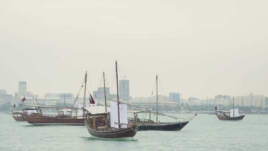 卡塔尔国家日单桅帆船慢动作视频素材模板下载