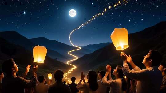 放飞孔明灯手工艺品许愿灯祈福4K