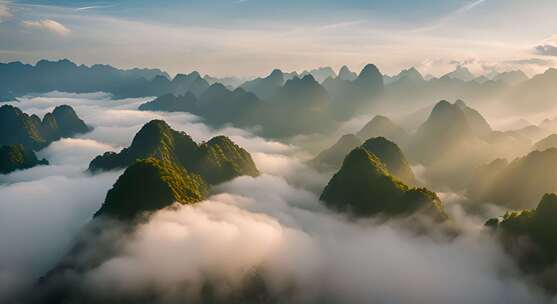 桂林山水合集山峰云海群山云雾缭绕自然风景