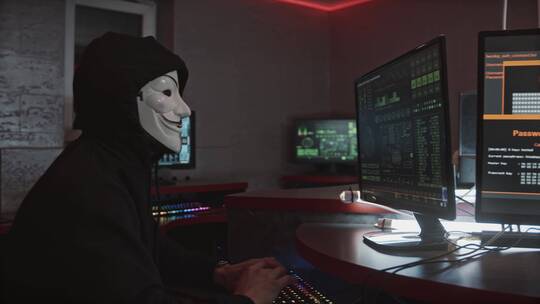 黑客攻击 蒙面黑客攻击网络视频素材模板下载