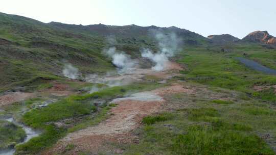 火山喷口，蒸汽，山丘，景观