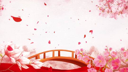 桥边姑娘十里桃花中国风舞台背景视频视频素材模板下载
