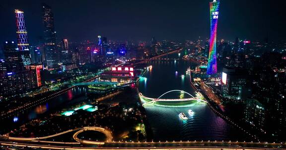 广州都市夜景广州大桥航拍车流2022最新